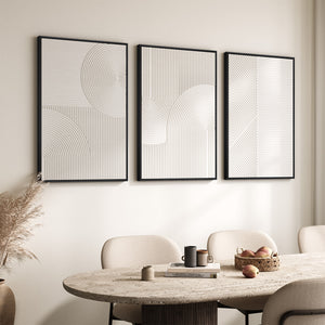 Large Framed 3D Textured Abstract Wall Art, 3 Piece White Geometric Set