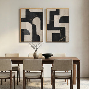 Large Framed Modern Neutral Abstract Wall Art, Set of 2 in Black and Beige