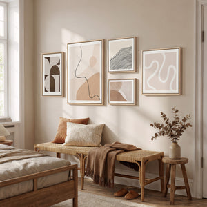 Large Framed Neutral Abstract Wall Art for Living Room, 5 Piece Set
