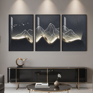 Large Framed Modern Abstract Mountain Wall Art for Living Room, 3 Piece Set