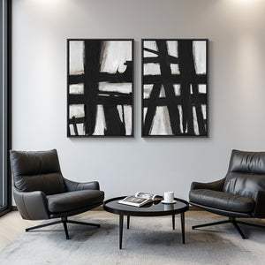 Large Framed Black and White Abstract Wall Art for Living Room, 2 Piece Set