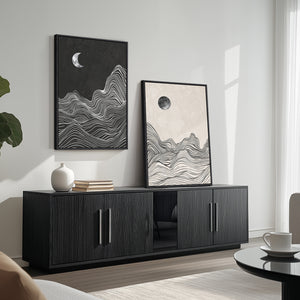 Large Framed Mountain and Moon Wall Art, Set of 2 in Black and White