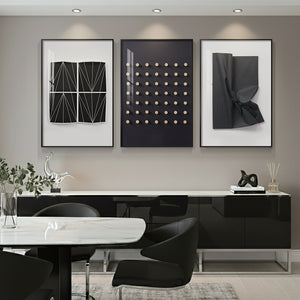 Large Framed Modern Elegant Black and White Abstract Wall Art for Living Room, 3 Piece Set