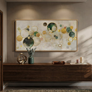 Extra Large Framed Green Abstract Wall Art, Modern Horizontal Canvas for Living Room