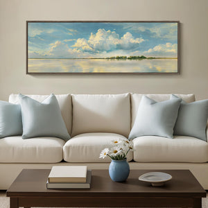 Framed Blue Landscape Canvas Wall Art Sky Cloud Artwork for Walls Horizontal Nature Scenery Painting Prints for Living Room