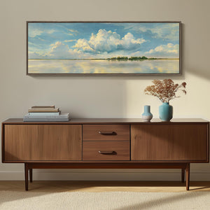 Framed Blue Landscape Canvas Wall Art Sky Cloud Artwork for Walls Horizontal Nature Scenery Painting Prints for Living Room