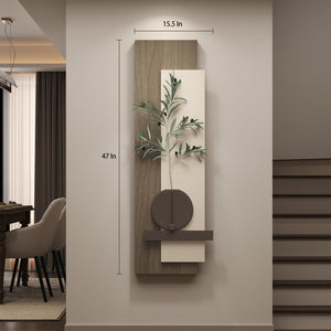 Large Modern 3D Textured Long Narrow Neutral Vertical Wall Art Faux Olive Branches for Entryway