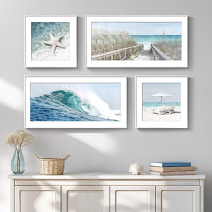 Framed Coastal Wall Art for Living Room, 4 Piece Beach Surf Ocean Artwork