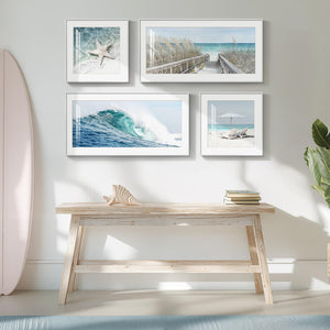 Framed Coastal Wall Art for Living Room, 4 Piece Beach Surf Ocean Artwork