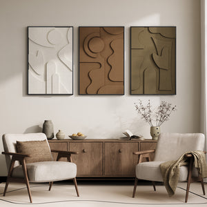 Large Framed 3D Textured Geometric Wall Art, 3 Piece Set for Living Room
