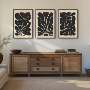 Large Framed Textured 3D Wall Art for Living Room, Boho Floral 3 Piece Set