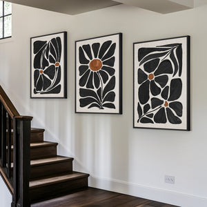 Large Framed Boho Floral Wall Art for Living Room, 3 Piece Set