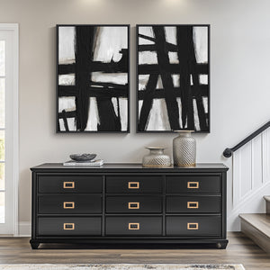 Large Framed Black and White Abstract Wall Art for Living Room, 2 Piece Set