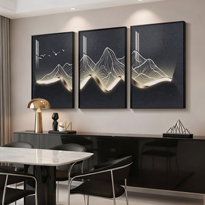 Large Framed Modern Abstract Mountain Wall Art for Living Room, 3 Piece Set