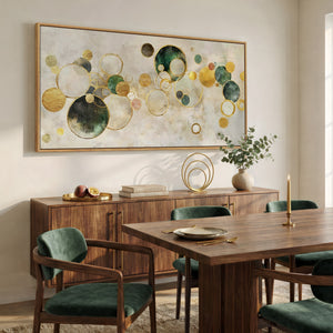 Extra Large Framed Green Abstract Wall Art, Modern Horizontal Canvas for Living Room