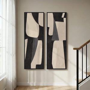 Long Narrow Framed Neutral Vertical Wall Art, Set of 2 for Hallway or Entryway