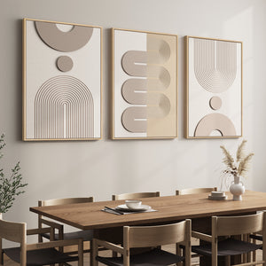 Boho Neutral Abstract Wall Art, Large 3D Textured Framed Set of 3 for Living Room