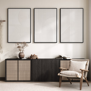 Large Framed 3D Textured Abstract Wall Art, 3 Piece White Geometric Set