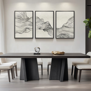 Large Framed Neutral Abstract Wall Art, 3 Piece Set in Black and Beige