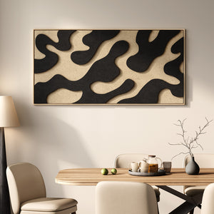 3D Neutral Abstract Wall Painting with Oversized Frame and Banner for the Living Room