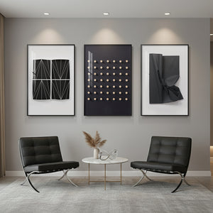 Large Framed Modern Elegant Black and White Abstract Wall Art for Living Room, 3 Piece Set
