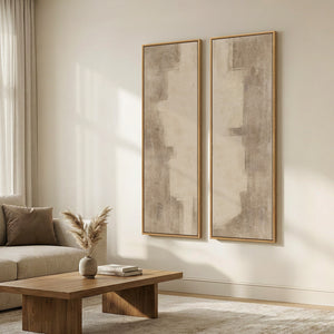 Long Narrow Framed Neutral Abstract Vertical Wall Art, Oversized Set of 2