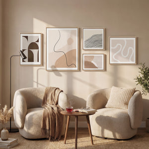 Large Framed Neutral Abstract Wall Art for Living Room, 5 Piece Set