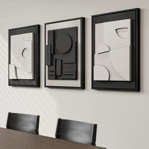 3D Textured Framed Black and White Abstract Wall Art