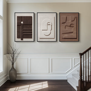 Framed Neutral Abstract Wall Art for Living Room, Large 3D Textured 3 Piece Set