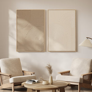 Large 3D Textured Framed Neutral Abstract Wall Art, 2 Piece Set in Beige Brown