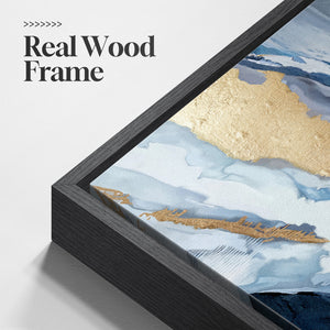 Extra Large Framed Blue Abstract Wall Art for Living Room, 40x60 Oversized Blue and Gold