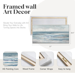 Large Framed Coastal Ocean Abstract Wall Art for Living Room