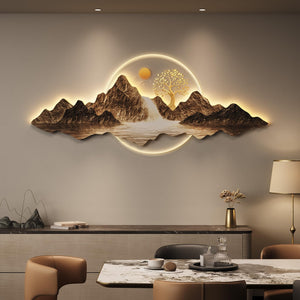 Large LED 3D Modern Horizontal Mountain Landscape with Remote Control Wall Art Decor for Living Room