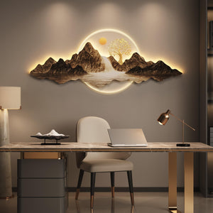 Large LED 3D Modern Horizontal Mountain Landscape with Remote Control Wall Art Decor for Living Room