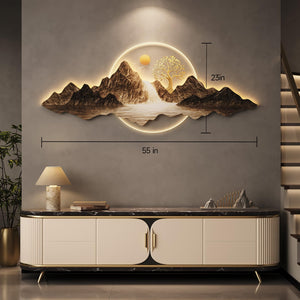 Large LED 3D Modern Horizontal Mountain Landscape with Remote Control Wall Art Decor for Living Room