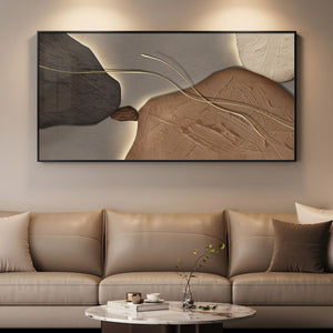 Horizontal Framed Abstract Brown Tan Wall Art for Living Room