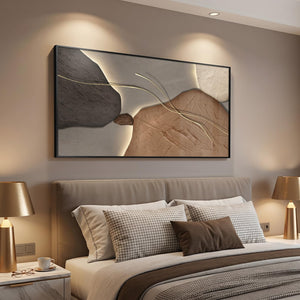 Horizontal Framed Abstract Brown Tan Wall Art for Living Room