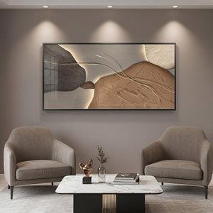 Horizontal Framed Abstract Brown Tan Wall Art for Living Room