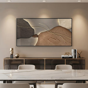 Horizontal Framed Abstract Brown Tan Wall Art for Living Room