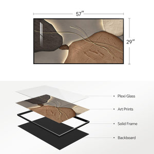Horizontal Framed Abstract Brown Tan Wall Art for Living Room