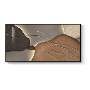 Horizontal Framed Abstract Brown Tan Wall Art for Living Room