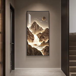 Large Framed Modern Gold Luxury Mountain Wall Art Modern Landscape Wall Decor for Living Room
