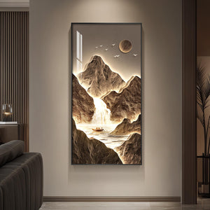 Large Framed Modern Gold Luxury Mountain Wall Art Modern Landscape Wall Decor for Living Room