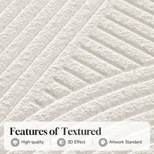 Large Framed 3D Textured Abstract Wall Art, 3 Piece White Geometric Set