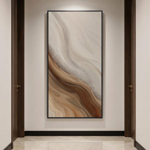 Large Framed Neutral Earth Tone Abstract Wall Art Modern Wall Decor for Hallway, Bedroom
