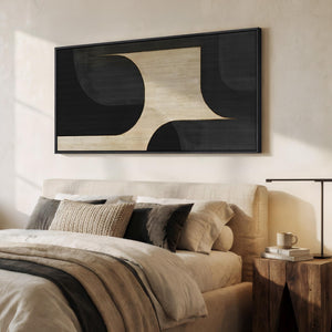 Large Framed Black Beige Neutral Abstract Wall Art Modern Minimalist Painting for Living room