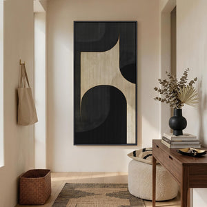 Large Framed Black Beige Neutral Abstract Wall Art Modern Minimalist Painting for Living room
