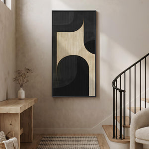Large Framed Black Beige Neutral Abstract Wall Art Modern Minimalist Painting for Living room