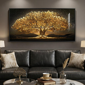 Large Framed Contemporary Black and Gold Tree of Life Modern Luxury Wall Art for Living Room