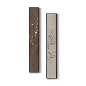 Large Framed Brown Beige Abstract Vertical Wall Art for Hallway, 2 Piece